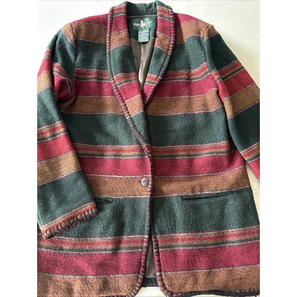 90s HUNT CLUB Wool Southwestern Blanket Jacket Womens 10 M Oversized Riding Vtg